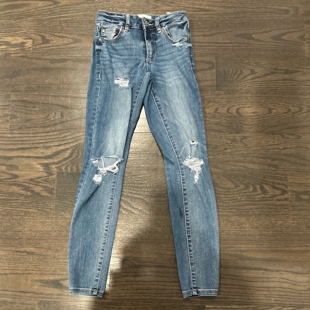 Garage Light Blue Distressed Skinny Jeans